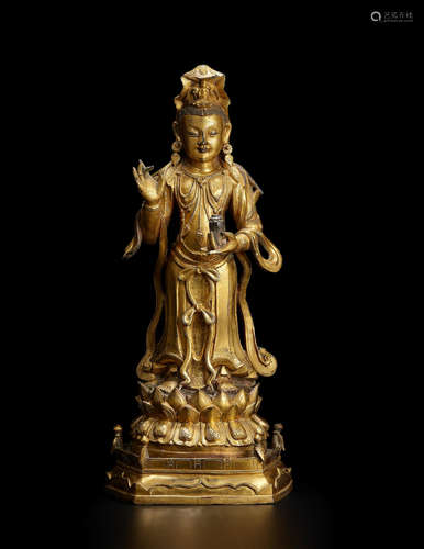 Ming Dynasty  A fine gilt-bronze figure of Guanyin