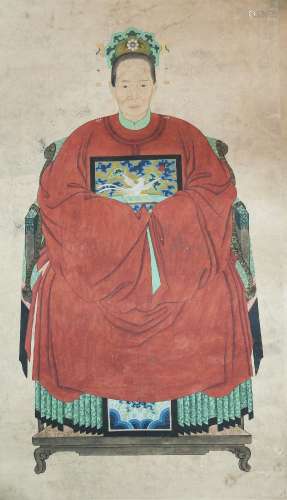 Early 20th century Chinese School, gouache on paper, pair of ancestor portraits, 160cm x