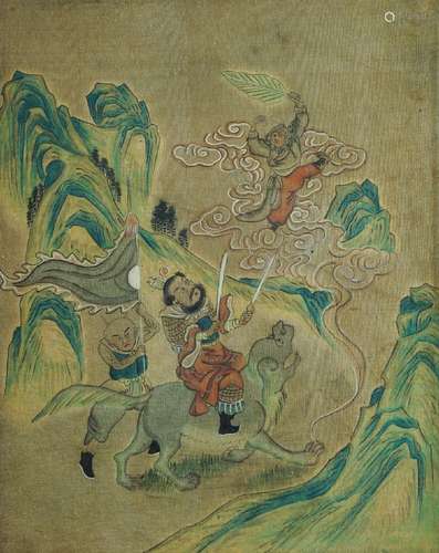 19th century Chinese School, pair of ink and colour on silk paintings, one depicting the Monkey