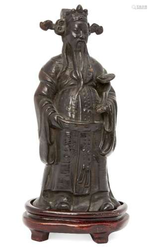 A Chinese bronze figure of Lu Xing, early 20th century, standing wearing long flowing robes