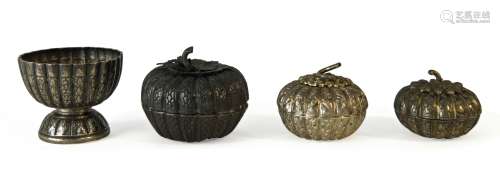 Three Thai silver fruit boxes, late 19th century, one with niello decoration, 4.5cm - 6cm