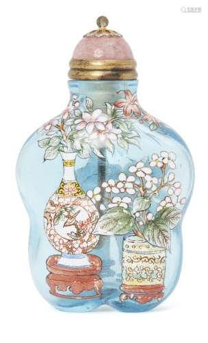 A Chinese peking glass enamel painted snuff bottle, Qianlong mark, late Qing dynasty, painted to