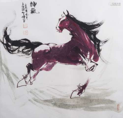 ZHANG ZHIDONG (b.1967), ink and watercolour on paper, 'Vigor' signed and inscribed, 67cm x