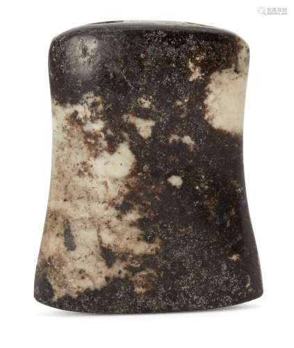 A Chinese jade ceremonial axe head pendant, Ming dynasty, of mottled grey/black tone, 6.5cm