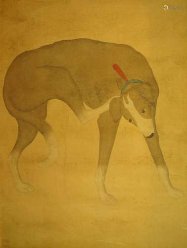 MANNER OF GIUSEPPE CASTIGLIONE, 19th century ink and colour on silk, study of a court dog, with