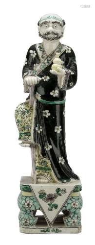 A Chinese porcelain famille verte figure of Li Tieguai, Kangxi period, the bearded immortal standing