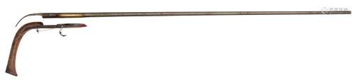 A Taiwanese indigenous match-lock 'bird gun', the stock painted with floral panels, 176cm longPlease