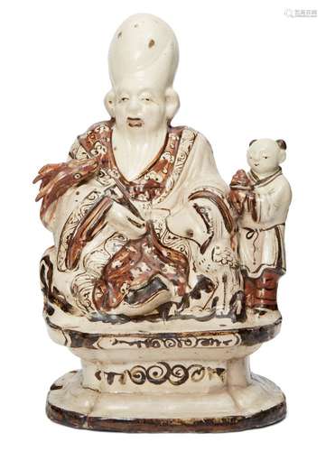 A Chinese pottery cizhou figure group of Shoulao, Henan province, Ming dynasty, Shoulao modelled