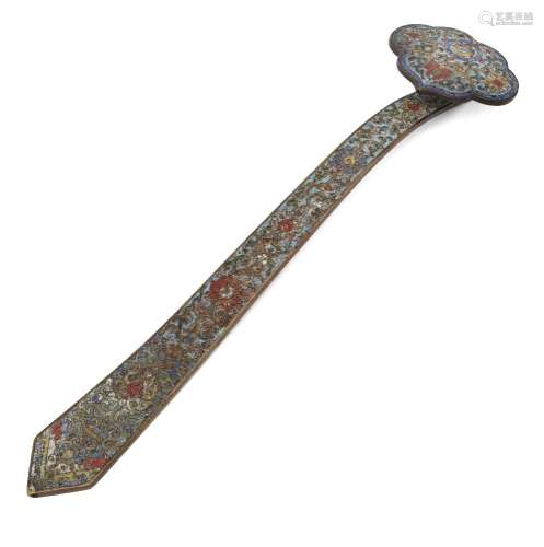 A Chinese cloisonné ruyi sceptre, Ming dynasty, 17th century, decorated to both sides with