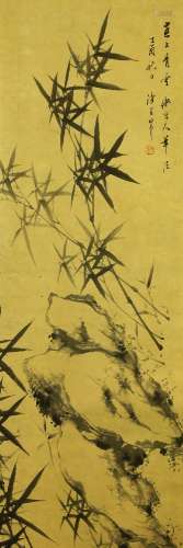 ZHU ANGZHI (Chinese, 1764-1841), ink and colour on paper, hanging scroll, study of bamboo, dated