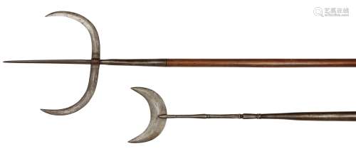 Two Chinese polearms, 19th century, one with trident blade, the other with crescent blade, 288 and
