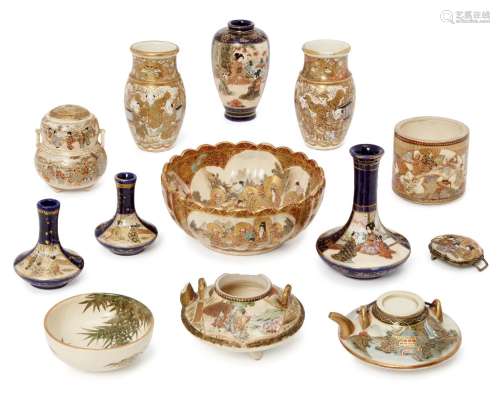 Thirteen pieces of Japanese Satsuma, early 20th century, to include miniature vases, two miniature