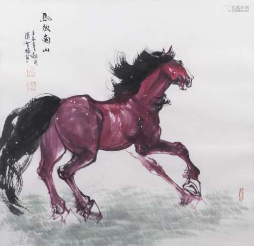 ZHANG ZHIDONG (b.1967), ink and watercolour on paper, 'Relaxing', signed and inscribed, 64cm x