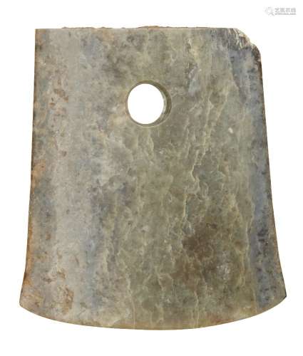 A Chinese Neolithic style green hardstone ceremonial axe head, 20th century, 18.5cm x 15cmPlease