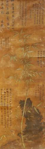 ANONYMOUS, 17th century Chinese School, ink and colour on silk, hanging scroll, study of bamboo,