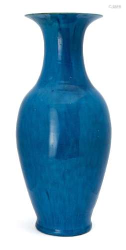 A large Chinese monochrome porcelain baluster vase, late 19th century, with allover turquoise glaze,
