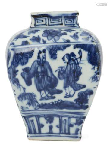 A Chinese porcelain square baluster vase, Jiajing mark and of the period, painted in underglaze blue