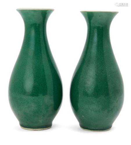 A pair of Chinese monochrome porcelain vases, Yongzheng mark, 20th century, with allover dark