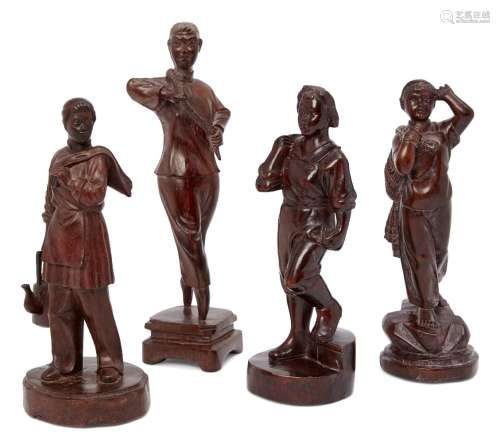 Four Chinese carved wood Cultural Revolution workers, 1960s/70s, each depicting a standing labourer,