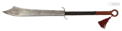A Chinese double-handed sword (dadao), 19th century, the tapered steel blade inscribed 'Qing', 103cm