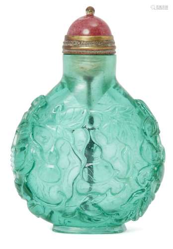 A Chinese Peking cameo glass snuff bottle, early 20th century, carved in low relief with a