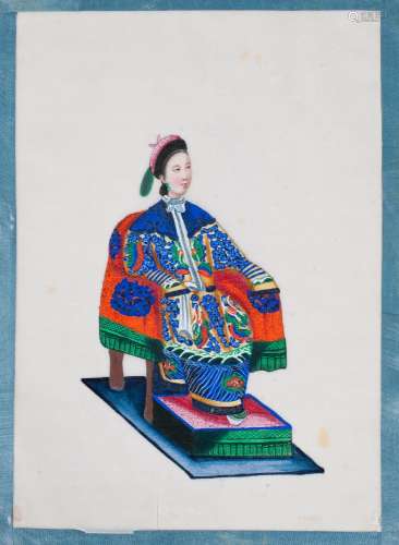 An album of twelve Chinese gouache portrait paintings on rice paper, late 19th century, each