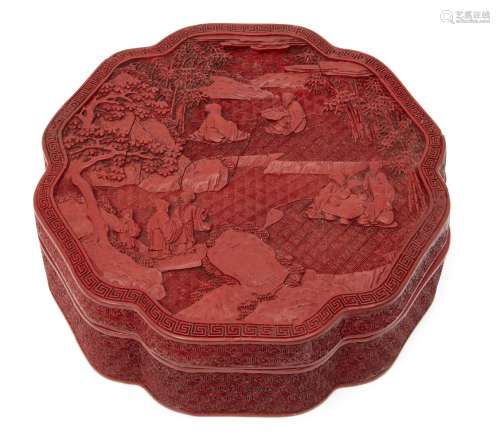 A Chinese cinnabar lacquer 'Seven Sages of the Bamboo Grove' lobed box, 18th century, finely