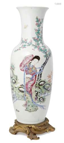 A large Chinese porcelain famille rose baluster vase, late 19th century, painted with two ladies