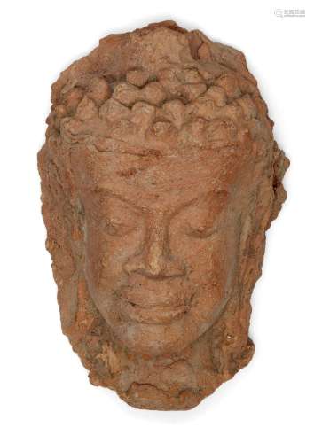 A Thai Dvaravati terracotta head of Buddha, 9th century, 14.5cm highPlease refer to department for