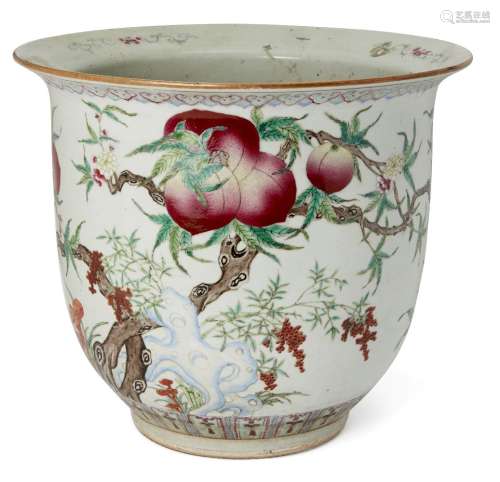 A Chinese porcelain 'nine peaches' jardiniere, mid-19th century, painted in famille rose enamels