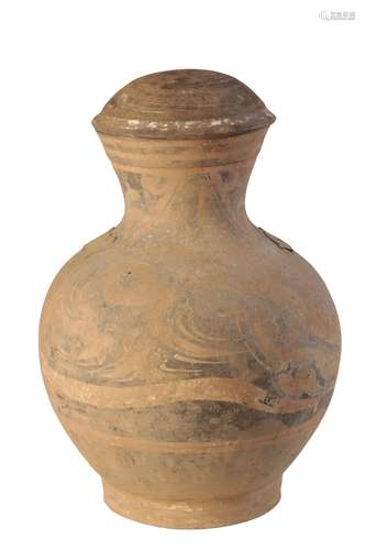 PAINTED TERRACOTTA HU VASE AND COVER