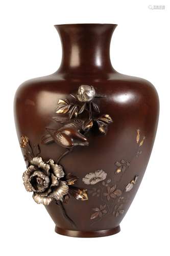 FINE JAPANESE MIXED METAL BRONZE VASE