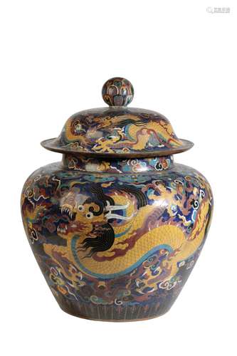 LARGE AND IMPRESSIVE CLOISONNE 'DRAGON' JAR AND COVER