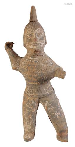 LARGE POTTERY FIGURE OF A WARRIOR