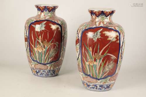 PAIR OF IMARI BALUSTER VASES