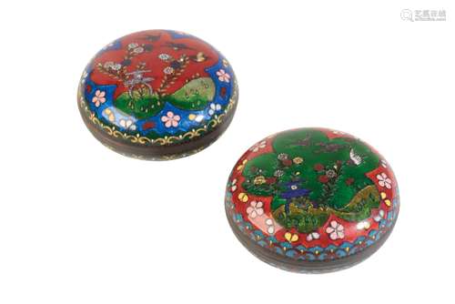 TWO SMALL JAPANESE CLOISONNE CIRCULAR BOXES AND COVERS