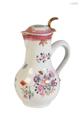 EXPORT FAMILLE ROSE AND GILT-METAL MOUNTED PITCHER