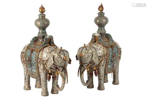 LARGE PAIR OF CAPARISONED CLOISONNE ELEPHANTS