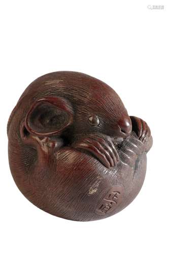 JAPANESE CARVED WOOD NETSUKE, SIGNED MASANAO