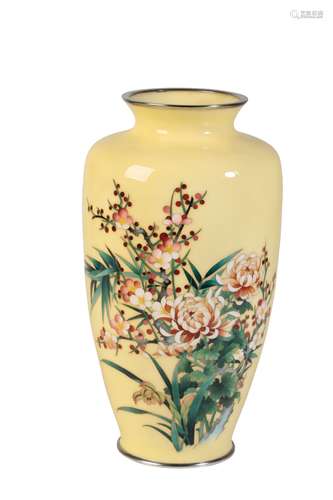 LARGE JAPANESE YELLOW-GROUND CLOISONNE VASE BY ANDO