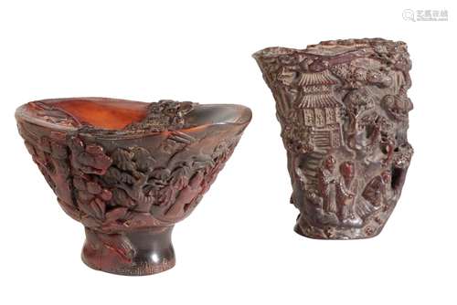 CARVED BUFFALO HORN LIBATION CUP