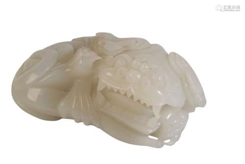 CARVED WHITE JADE FIGURE OF MYTHICAL BEAST