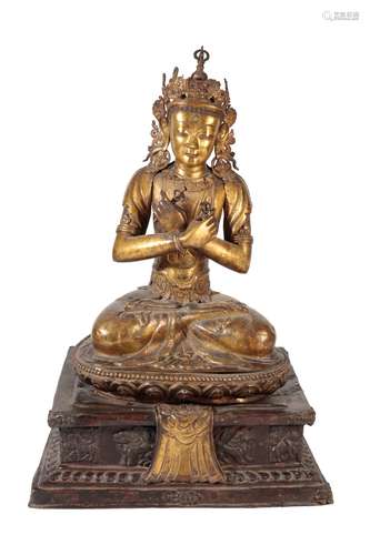 LARGE GILT COPPER FIGURE OF AVALOKITESVARA