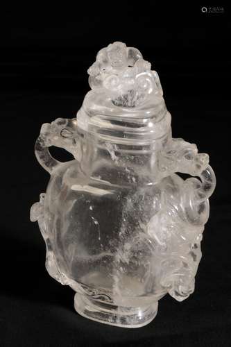 CARVED ROCK CRYSTAL VASE AND COVER