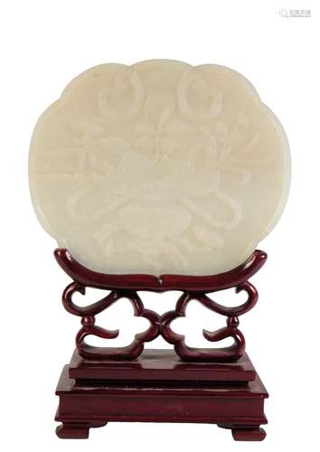 CARVED WHITE JADE PLAQUE