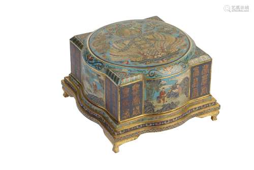 FINE CLOISONNE SQUARE-FORM BOX AND COVER