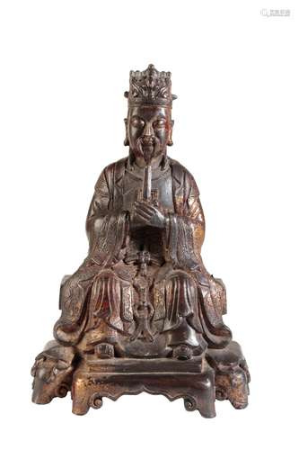 BRONZE SEATED DAOIST FIGURE, MING DYNASTY