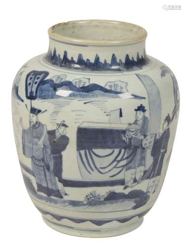 LARGE BLUE AND WHITE JAR