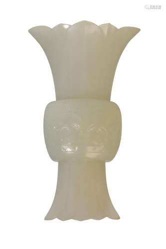 FINE WHITE JADE GU FORM VASE