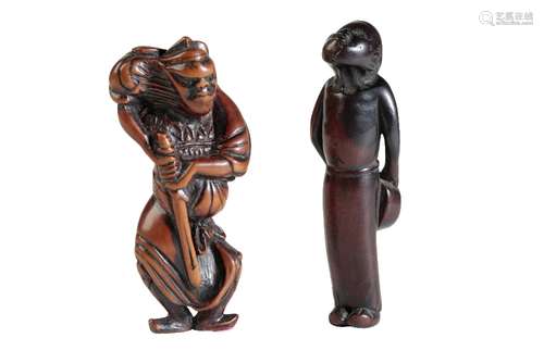 TWO CARVED WOOD NETSUKE